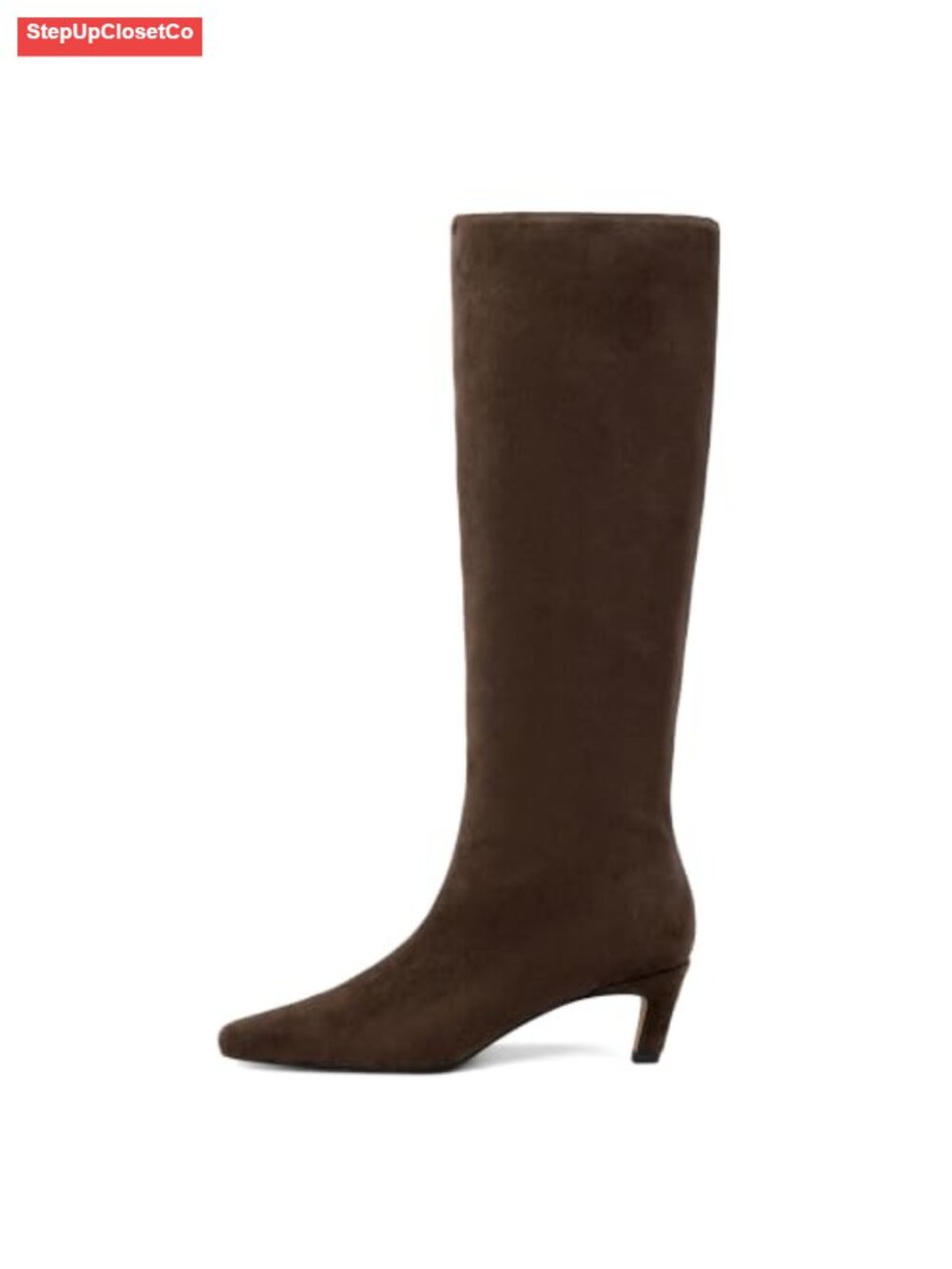 Faux Suede Square Toe Knee High Kitten Heel Boots Women Tall Zip Up